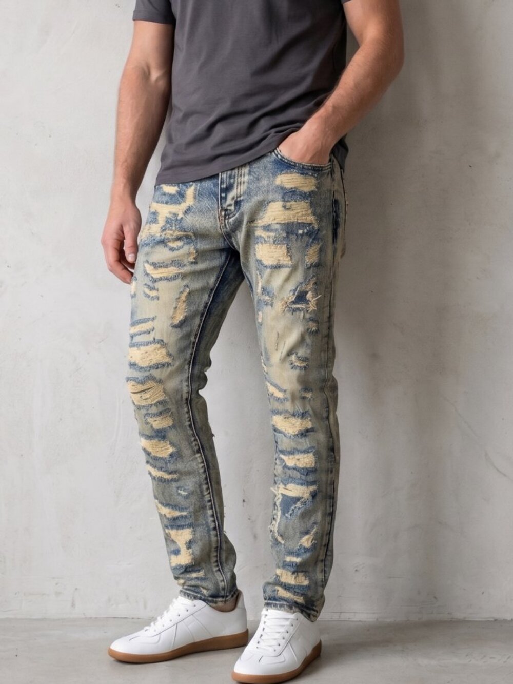 NWT | MNML D543 Straight Denim Jeans Heavy Distressed Rip & Repair | 29